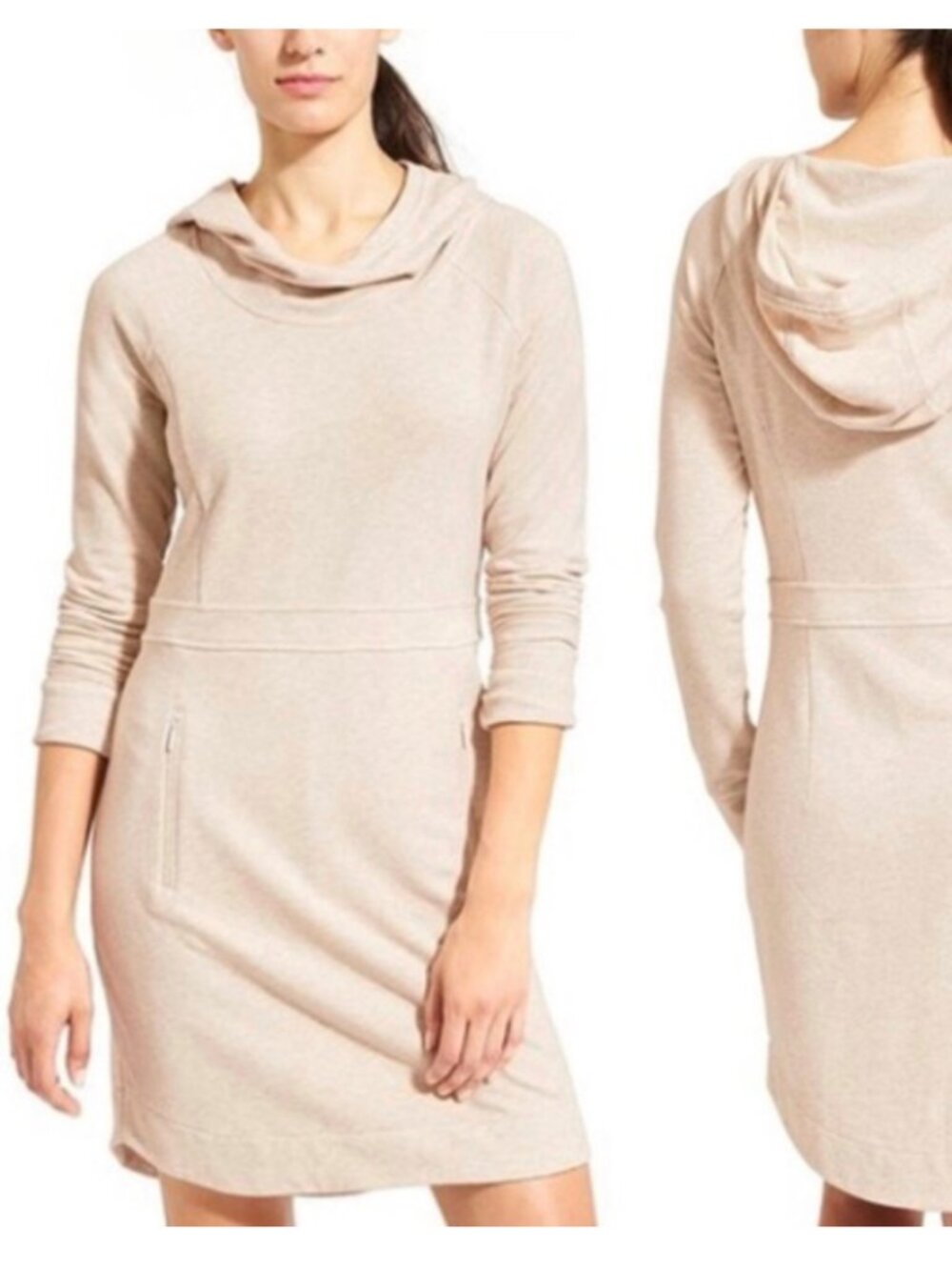 Athleta Power Down Active Hooded Yoga Dress Size S Oatmeal Heather